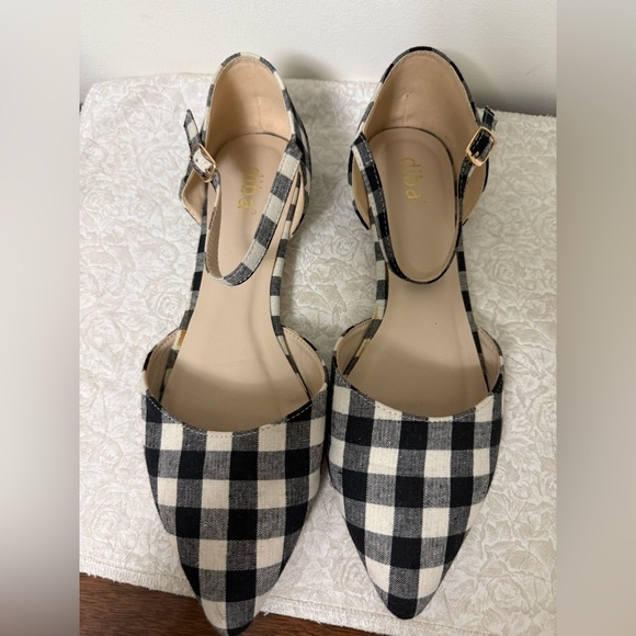 Diba Pointed Toe Gingham Plaid Black/White Flats Sandals Business Casual Size 10 - Picture 2 of 7